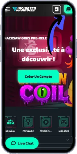 Page d'accueil Casinozer avec bouton créer un compte